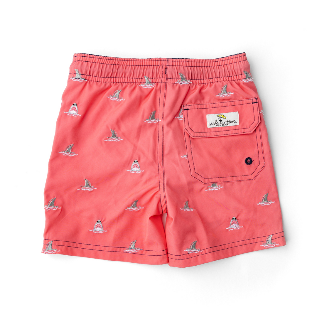 Embroidered Trunks in Red Shark Bite back