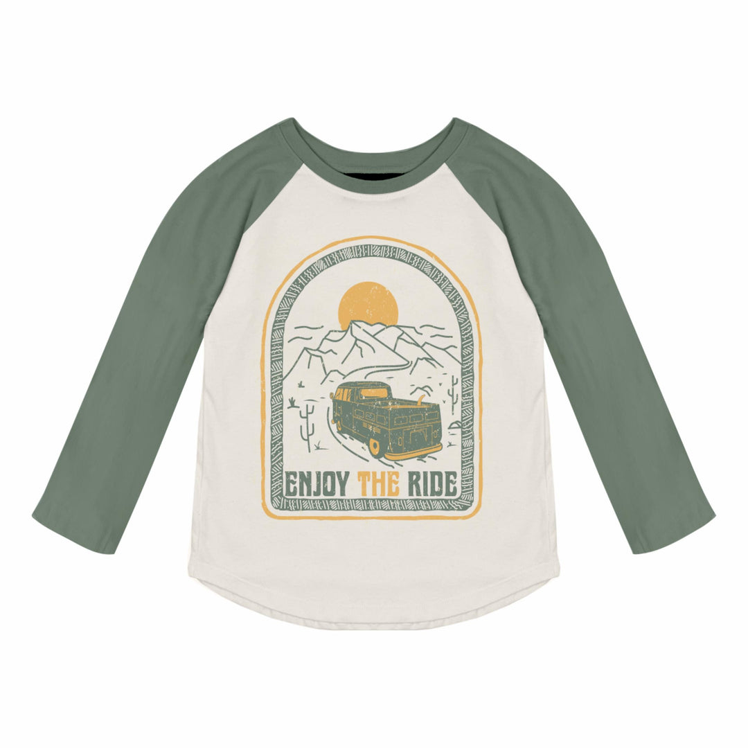 Enjoy The Ride Raglan in Natural and Forest front