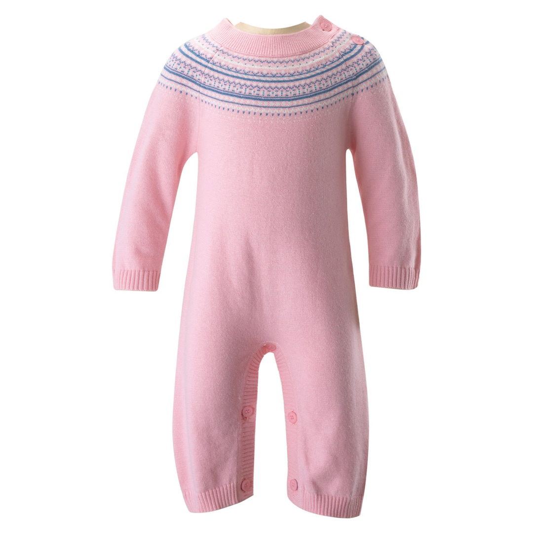 Fairisle Knit Playsuit in Pink front