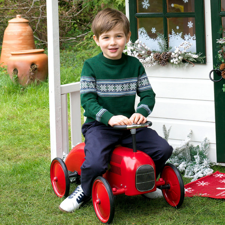 a boy wearing Fairisle Sweater in Green