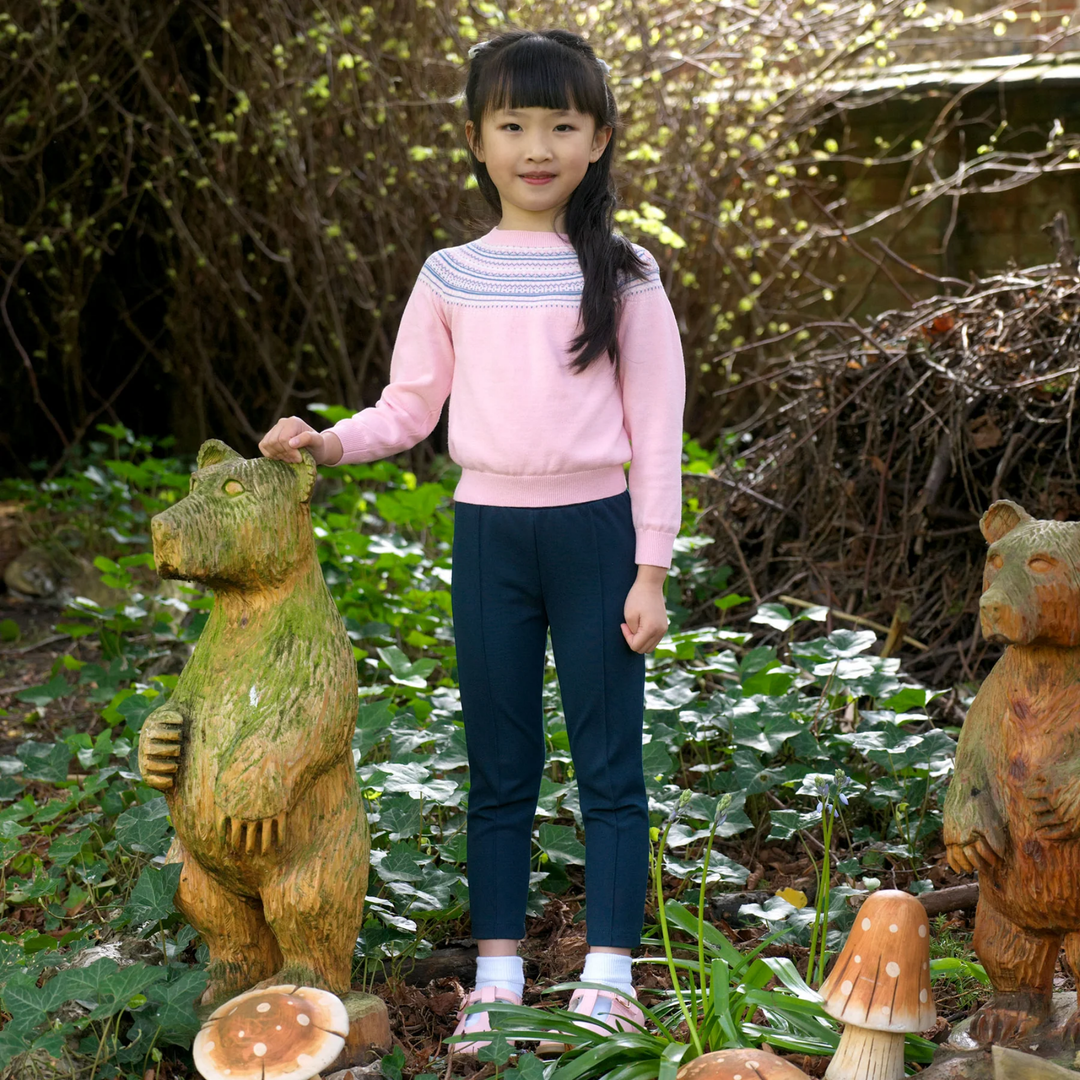 a girl wearing Fairisle Sweater in Pink