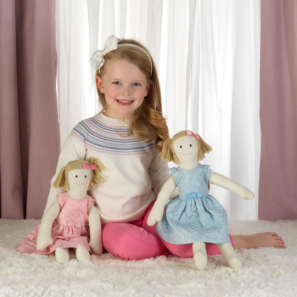 a girl wearing Fairisle Sweater in White