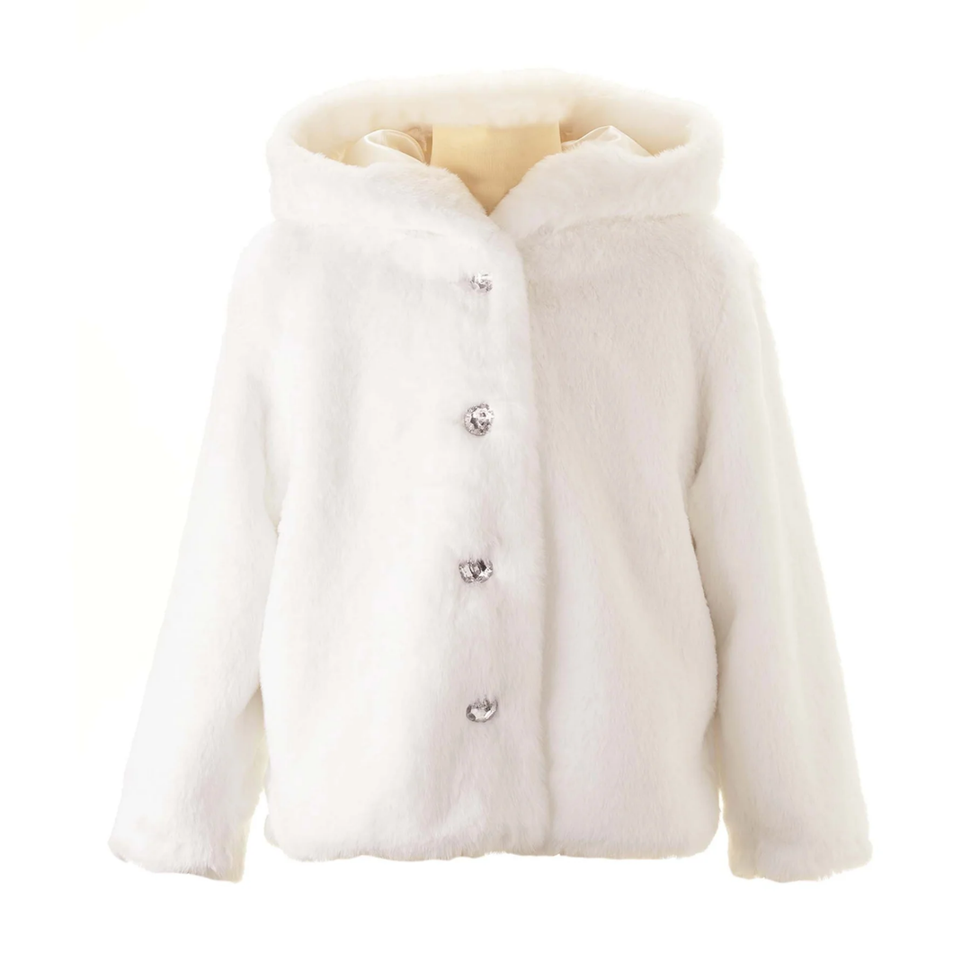 Faux Fur Short Coat in Ivory front