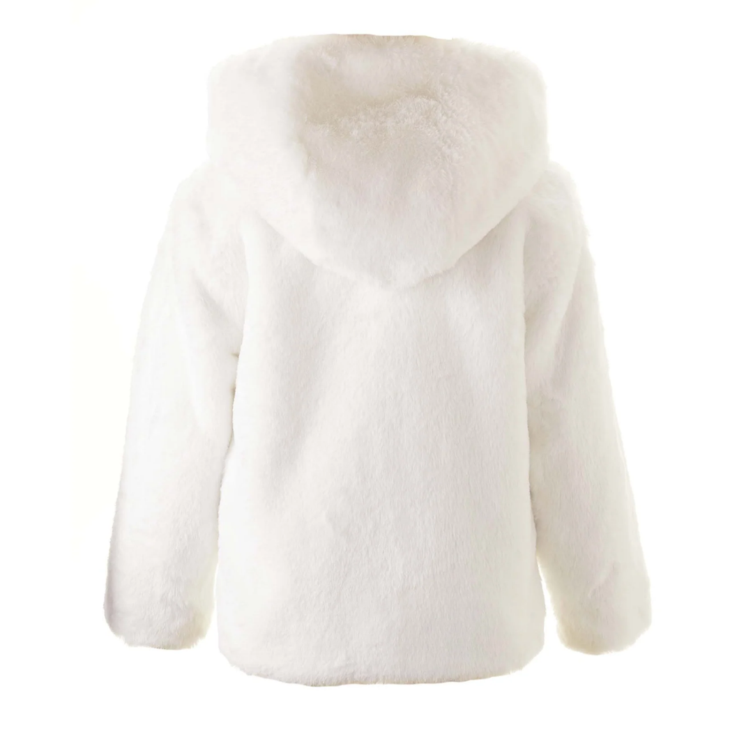 Faux Fur Short Coat in Ivory back