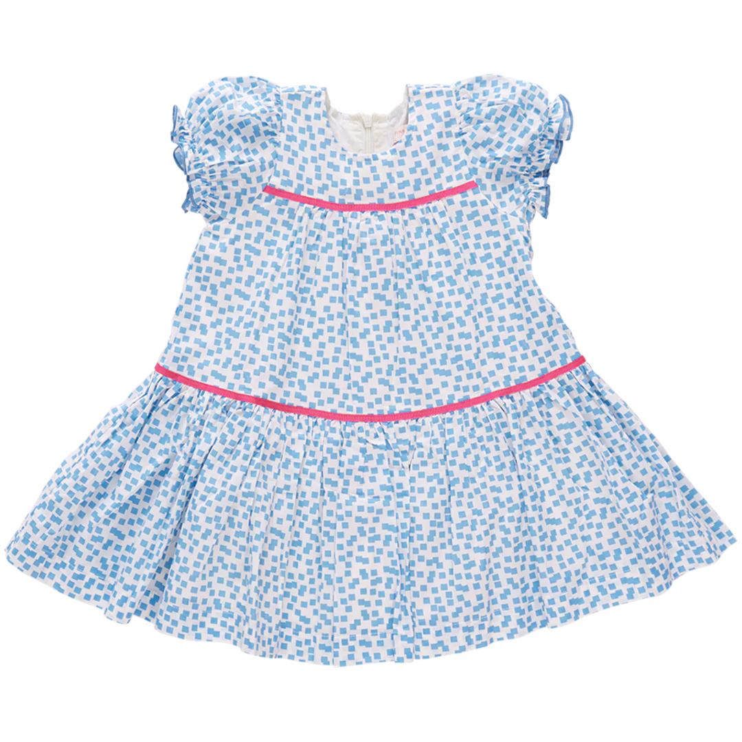 Fiona Dress - Blue Mini Squares front