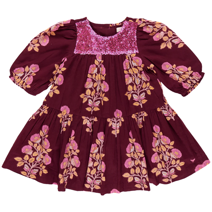 Fiona Dress - Burgundy Bouquet Floral front