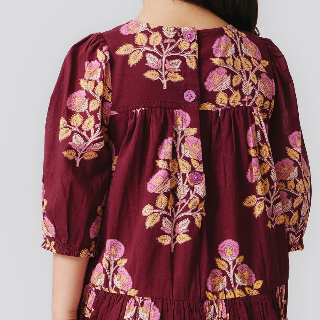 Fiona Dress - Burgundy Bouquet Floral back