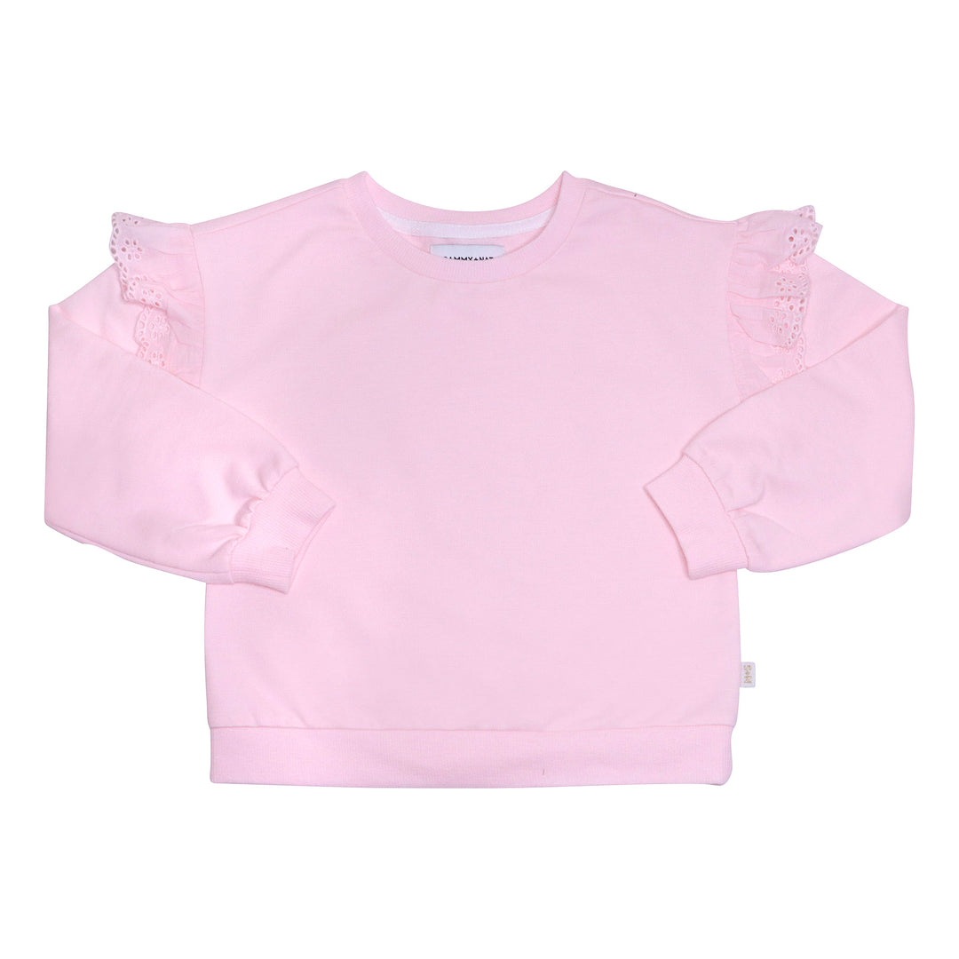 Fiona Sweatshirt with Eyelet Ruffle in Ballet Slipper