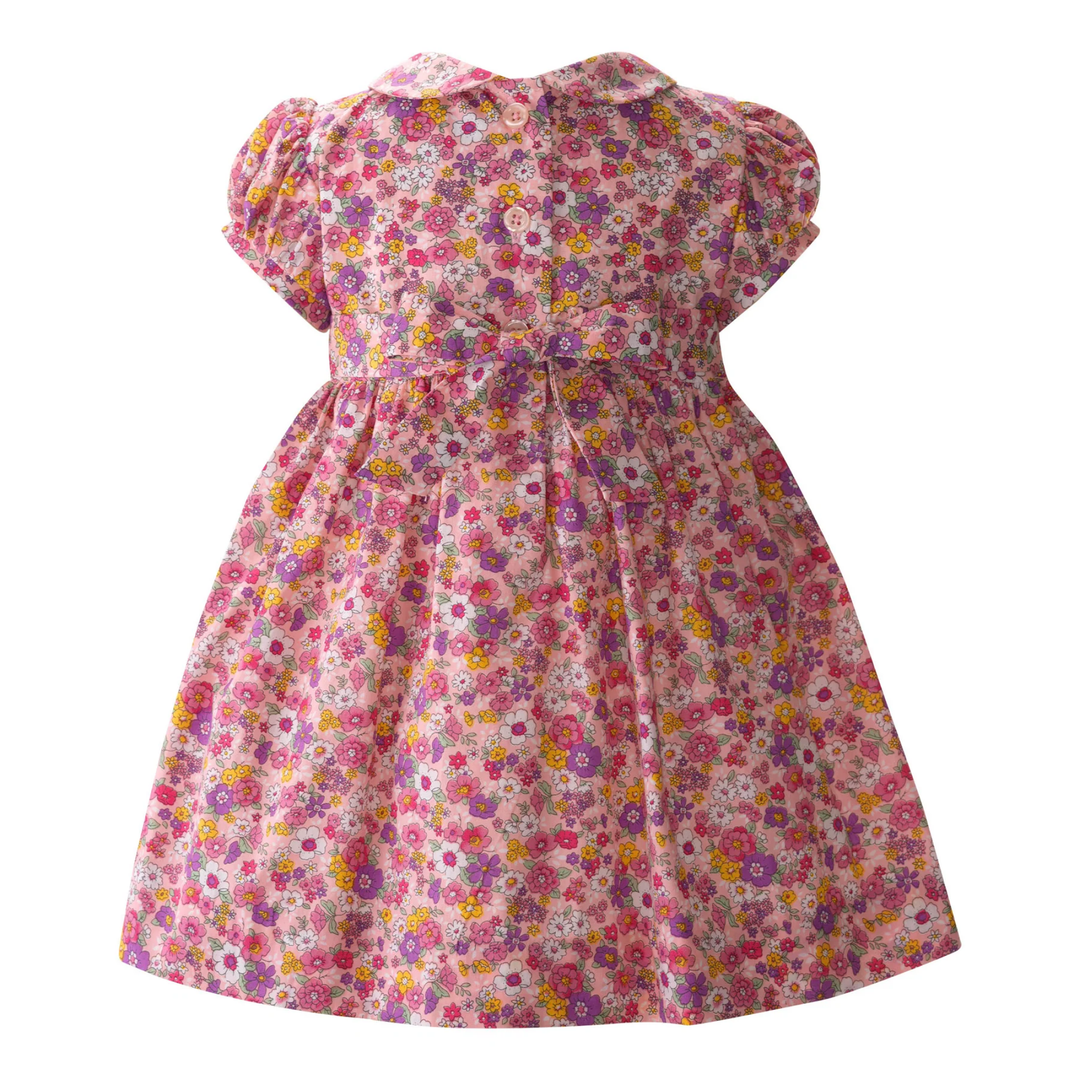 Floral Peter Pan Collar Smocked Dress & Bloomers in Pink back