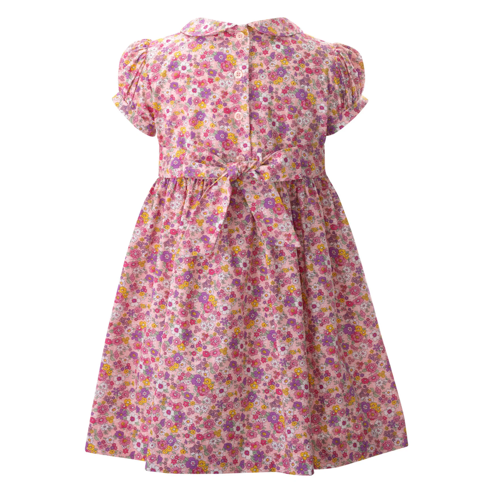 Floral Peter Pan Collar Smocked Dress in Pink back