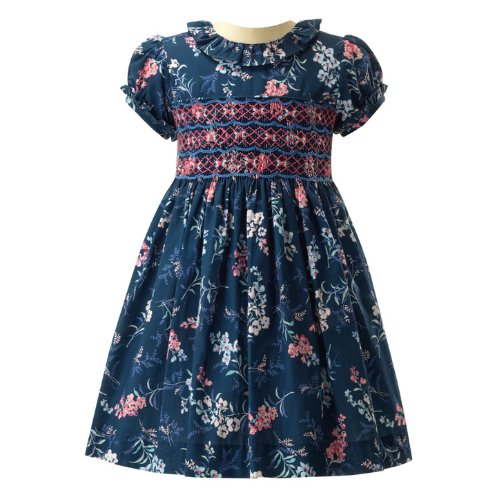 Floral Smocked Dress in Navy front