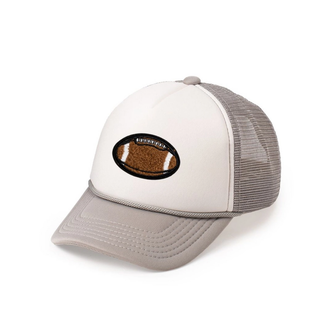 Football Patch Trucker Hat in Gray front