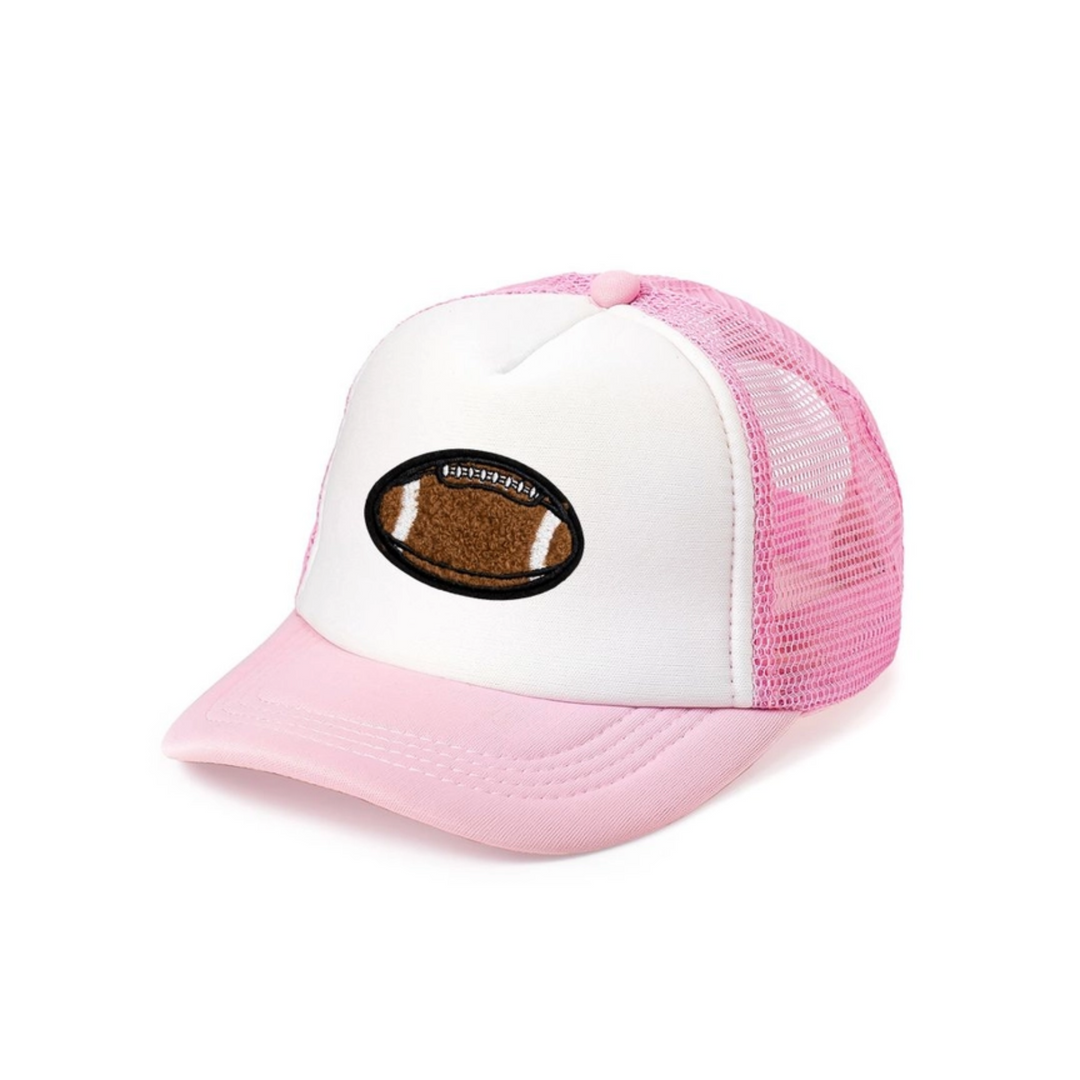 Football Patch Trucker Hat in Pink front