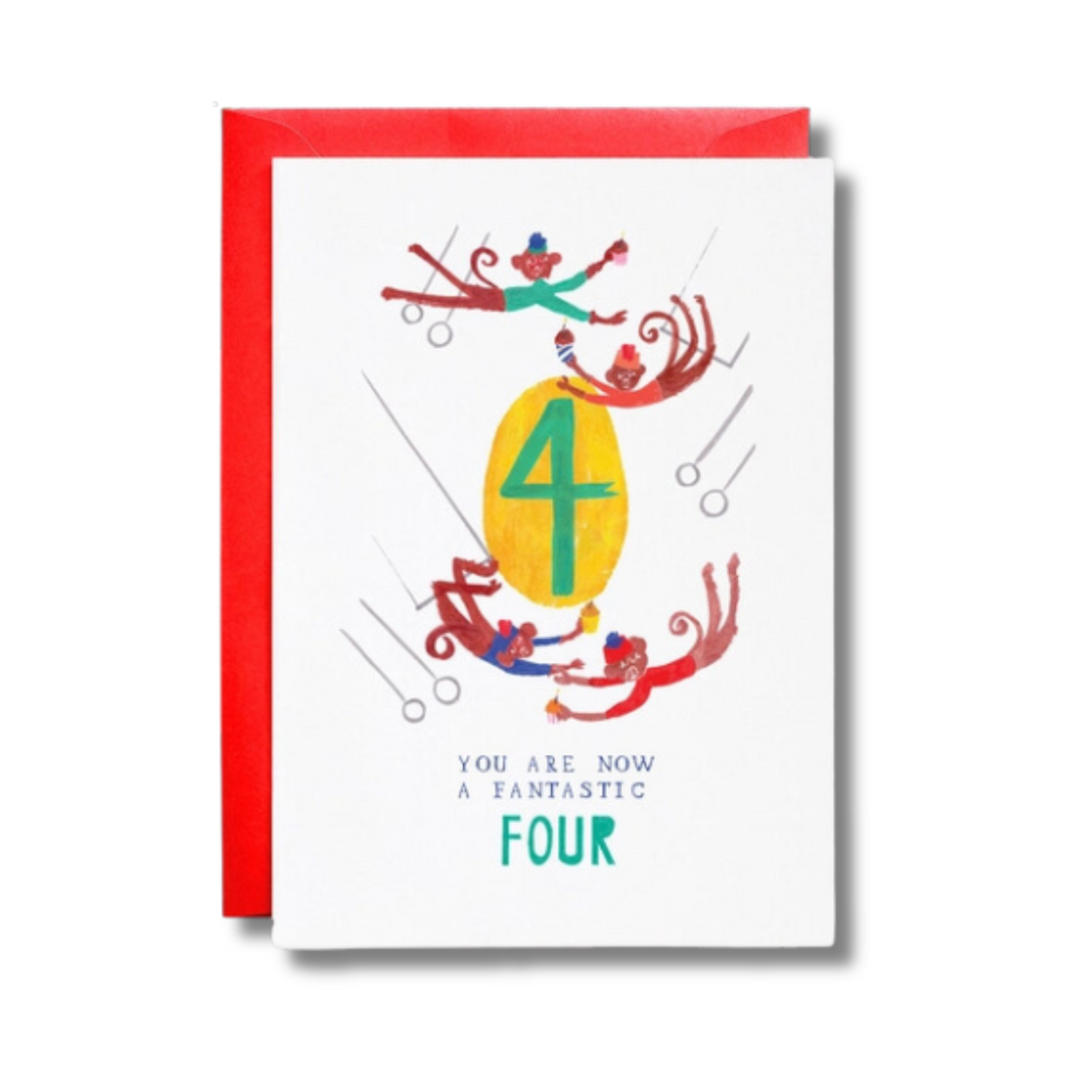 Four Mischievous Monkeys Birthday Card front