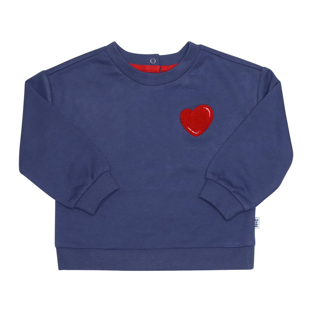 Frankie Sweatshirt with Heart in Washed Indigo 2