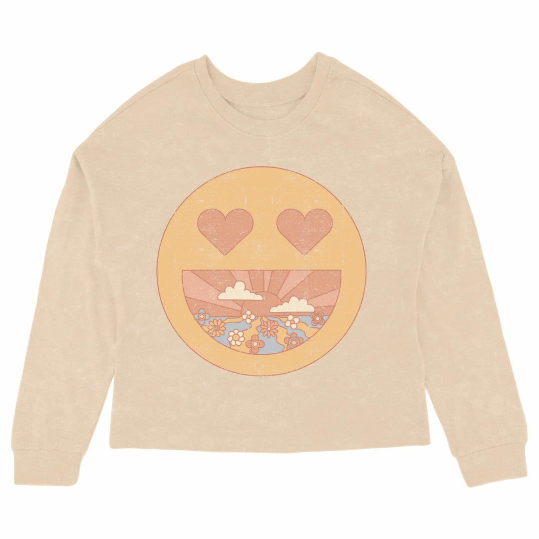 Get Happy Oversized Long Sleeve Tee in Mineral Wheat front