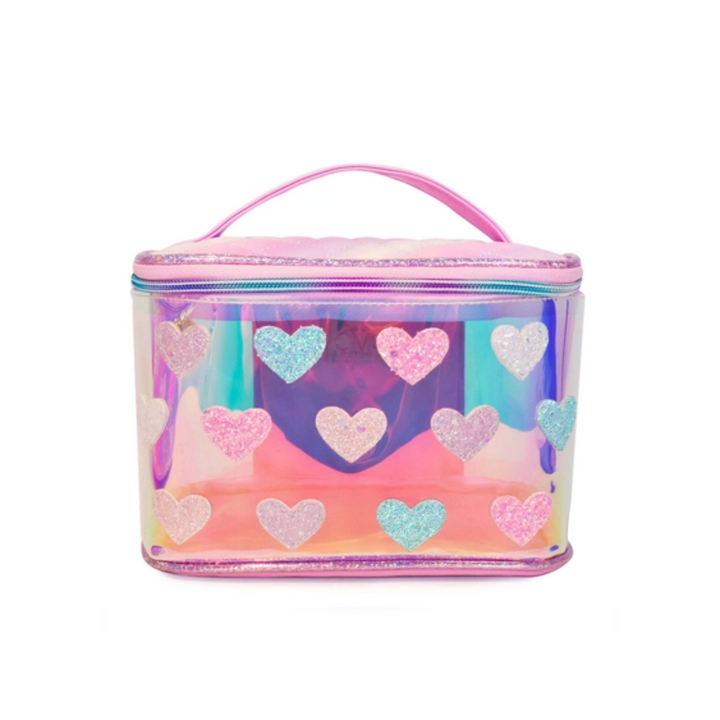 Glitter Heart-Patched Clear Glazed Glam Bag front