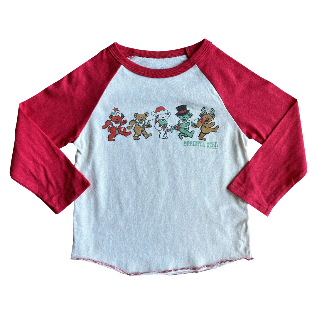 Grateful Dead Holiday Long Sleeve Raglan Tee in Vintage White and Red front