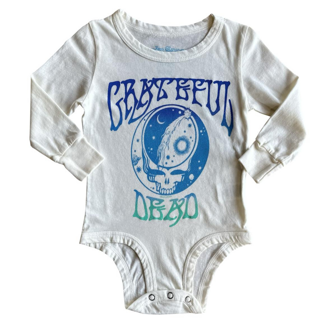 Grateful Dead Moonrise Long Sleeve Onesie in Vintage White front