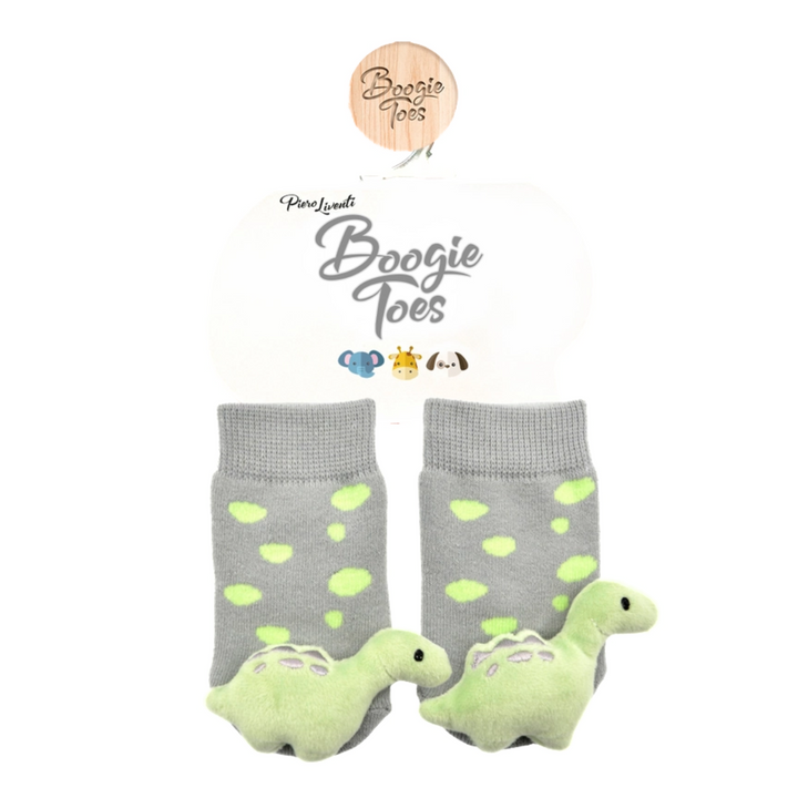 Green Dinosaur Boogie Toes Rattle Socks front