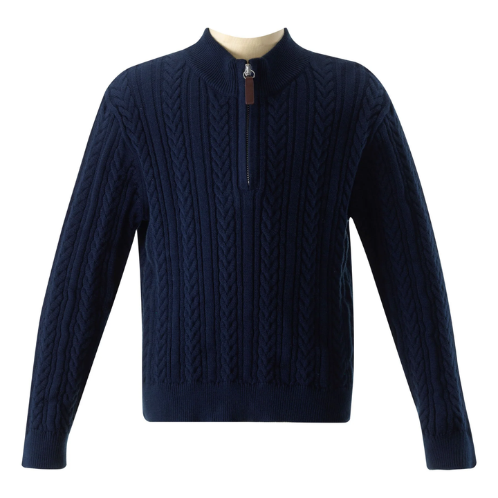 Half-zip Cable Knit Sweater in Navy front