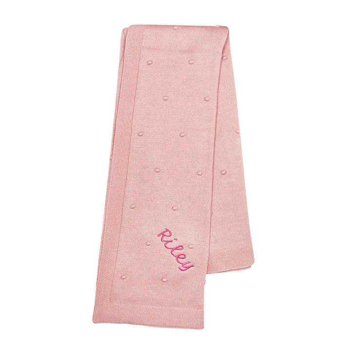 Organic Poppy Knit Blanket in Pink Pearl with sample monogrammed