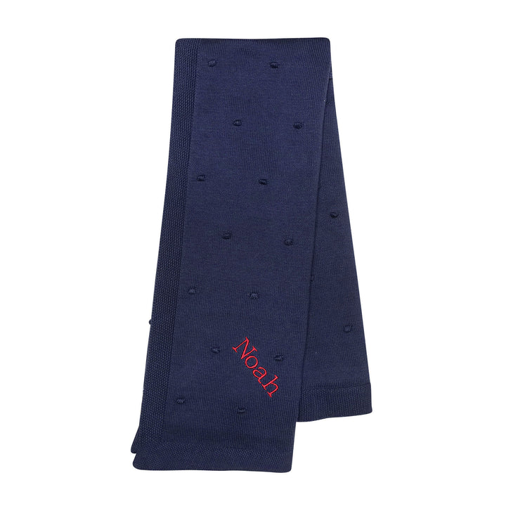 Organic Poppy Knit Blanket in Cambridge Blue with sample monogrammed