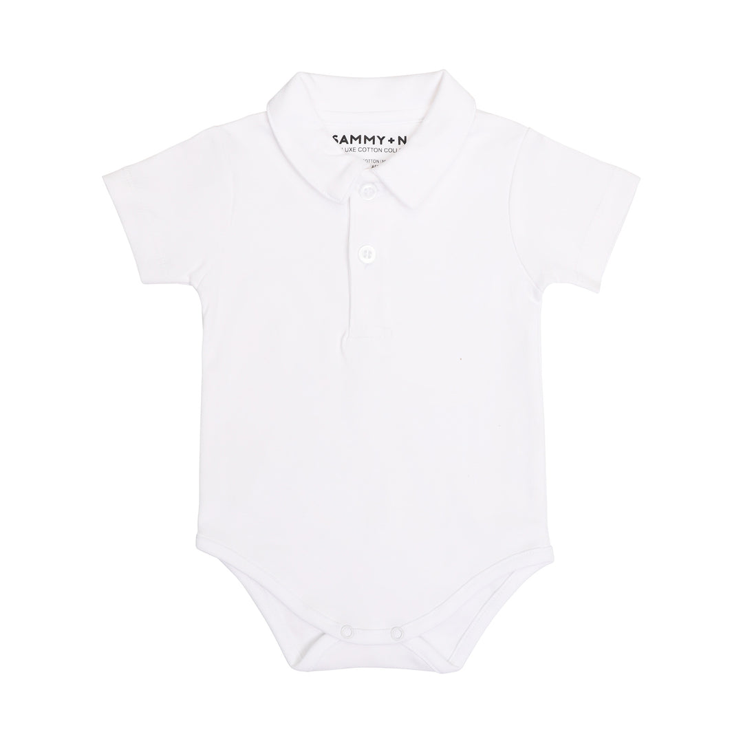 Short Sleeve Polo Onesie in White