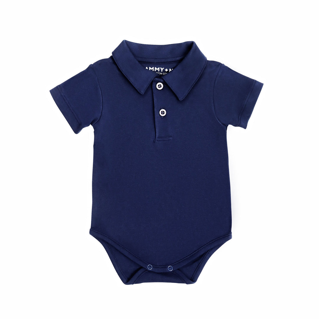 Short Sleeve Polo Onesie in Navy