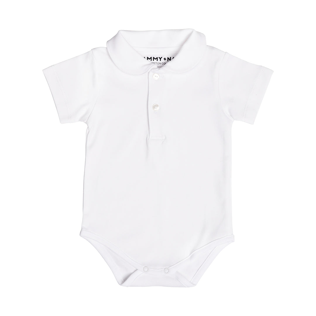 Short Sleeve Peter Pan Collar Onesie in White