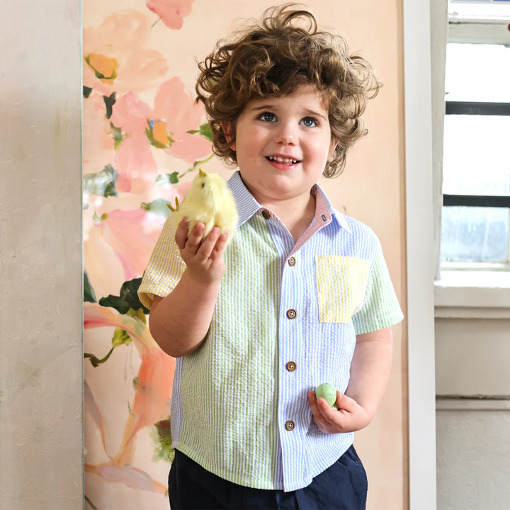 a boy wearing Jack Shirt - Color Block Seersucker