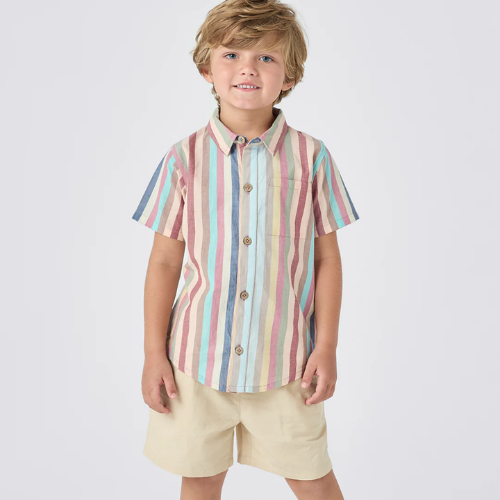 a boy wearing Jack Shirt - Multi Vintage Stripe