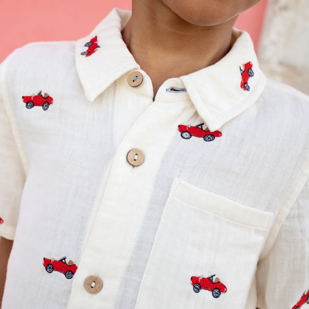 a boy wearing Jack Shirt - Vintage Car Embroidery