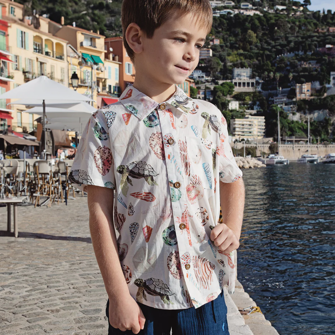 a boy wearing Jack Shirt - Watercolor Shells