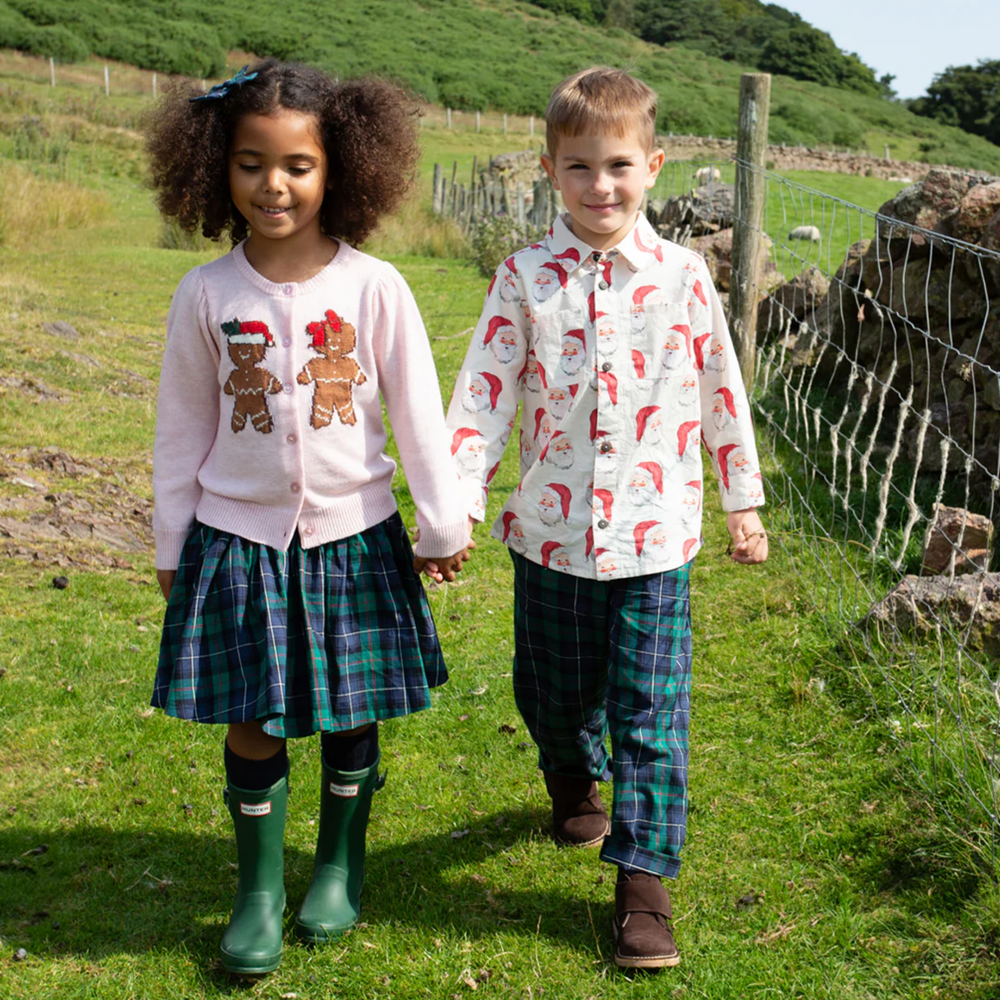 a boy wearing Jackson Pant - Green Tartan