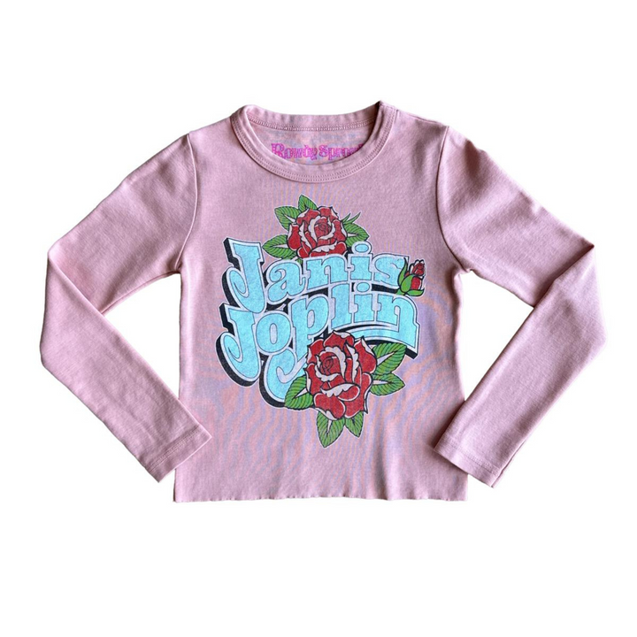 Janis Joplin Rose Long Sleeve Rib Tee in Blush front