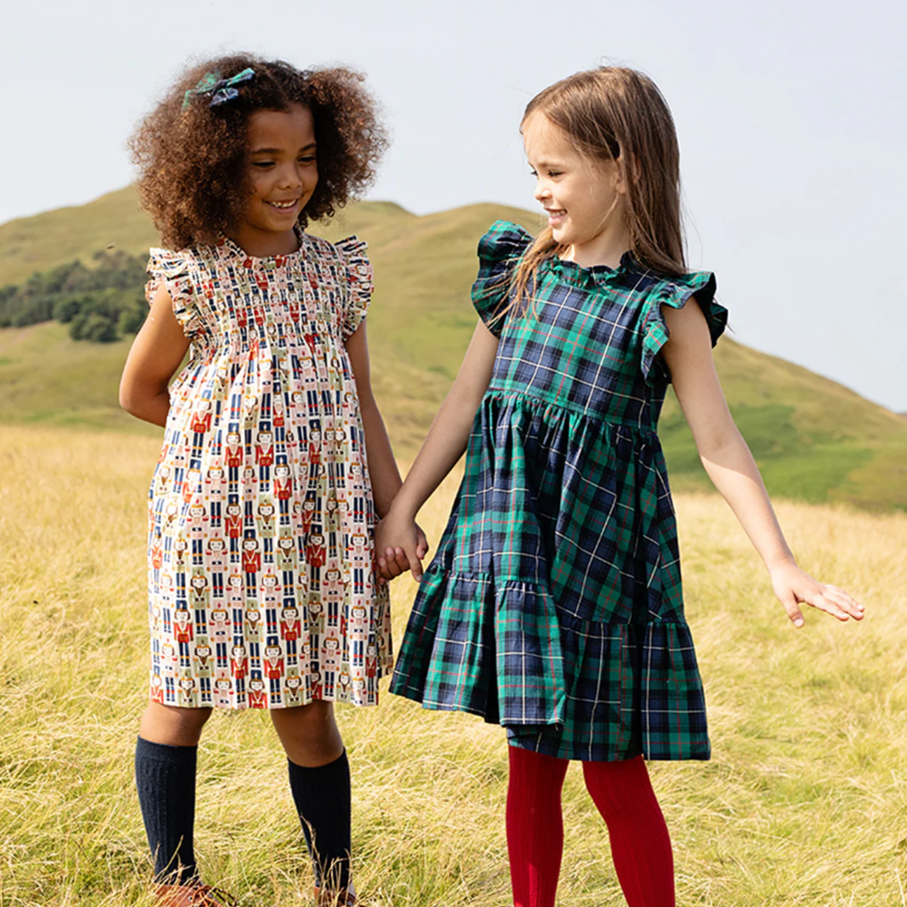 a girl wearing Jennifer Dress - Green Tartan