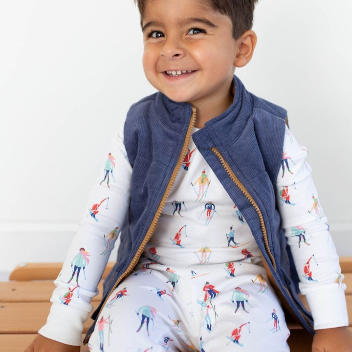 a boy wearing Joey Corduroy Vest in Washed Indigo