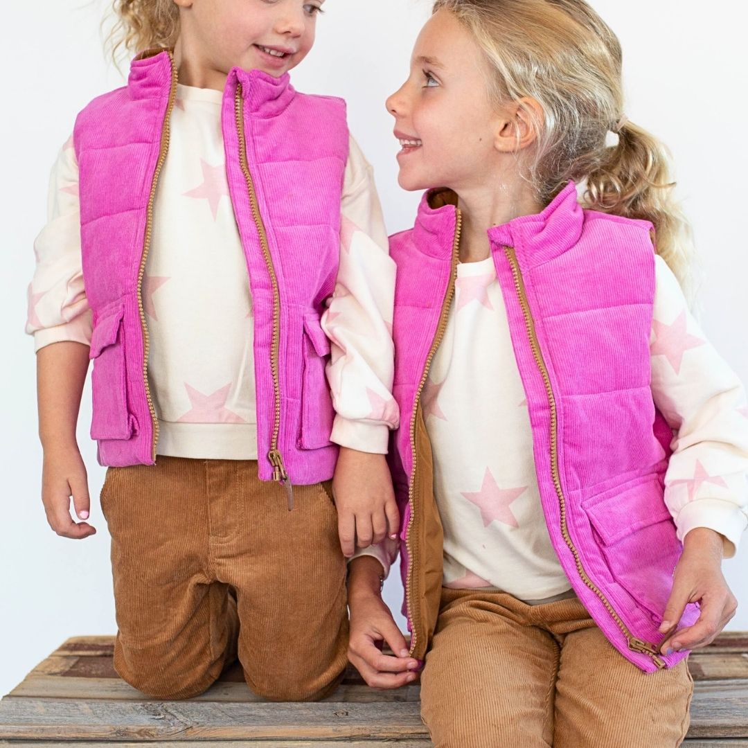 kids wearing Joey Corduroy Vest in Washed Indigo