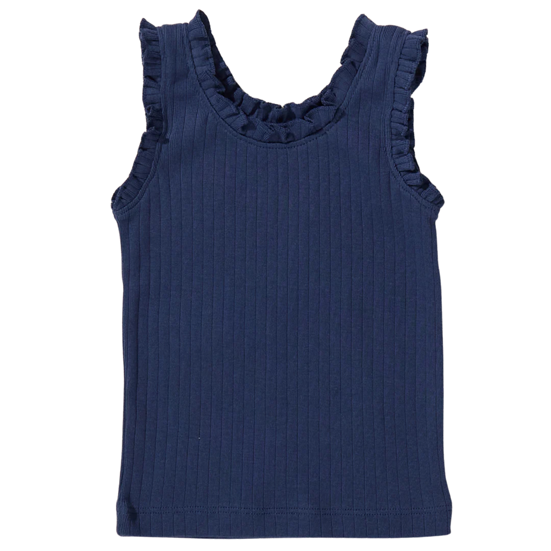 Joy Ruffle Rib Tank - Navy front