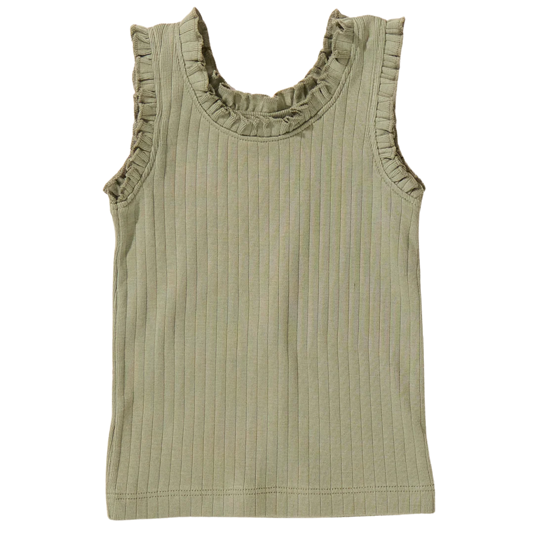 Joy Ruffle Rib Tank - Olive front