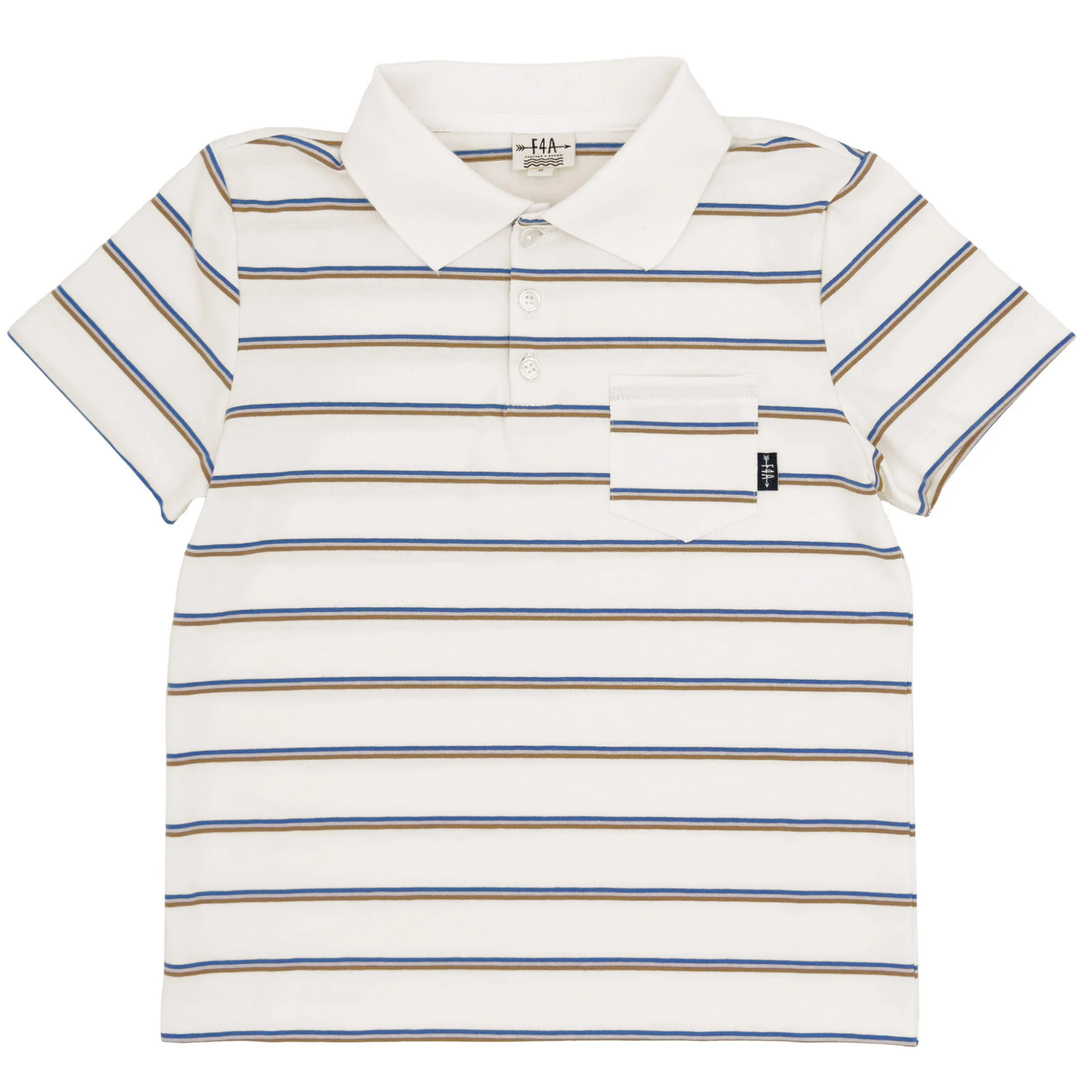 Kai Short Sleeve Polo Shirt in Ecru Stripe front