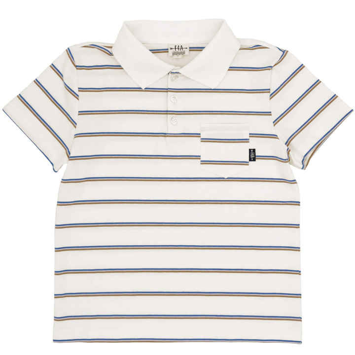 Kai Short Sleeve Polo Shirt in Ecru Stripe front