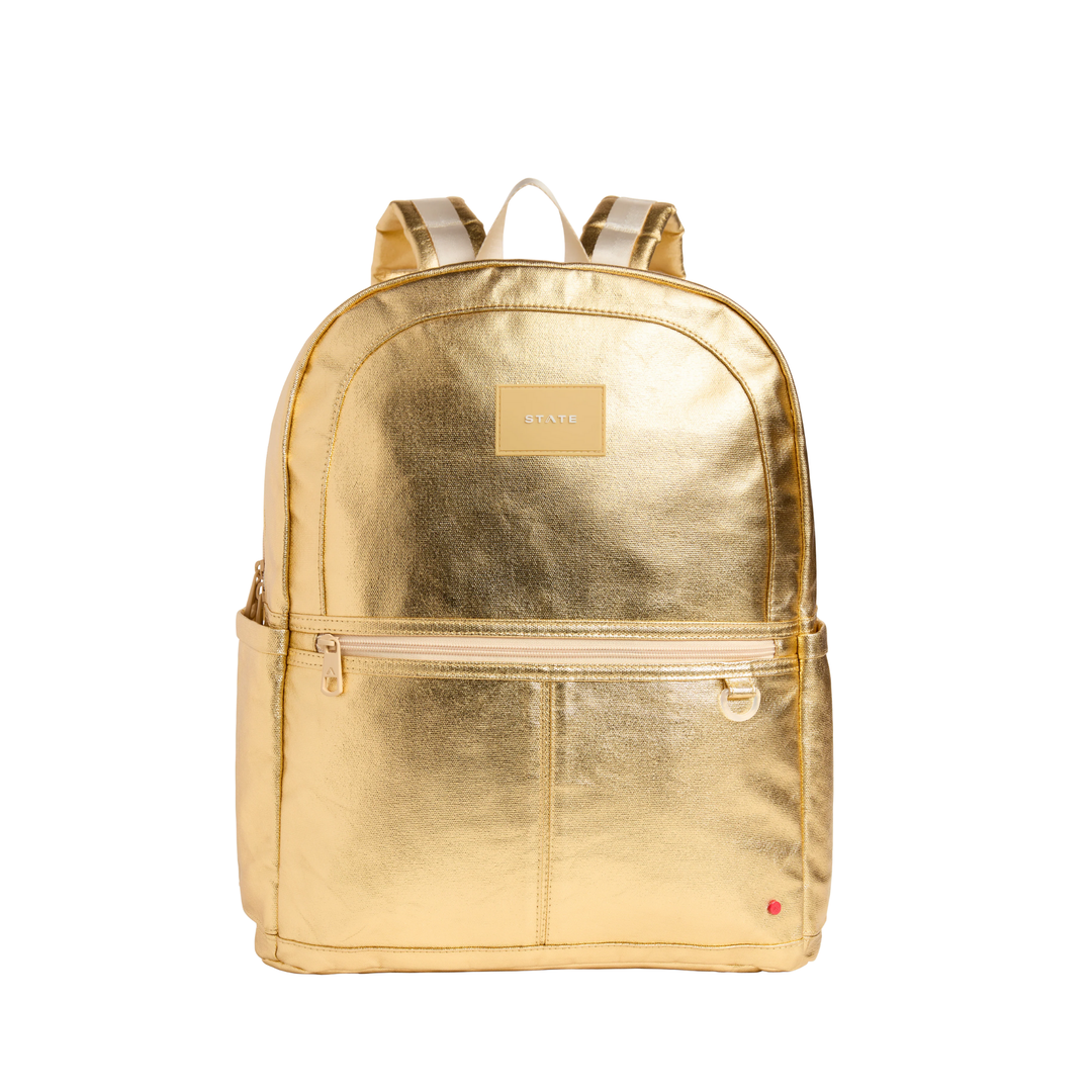 Kane Kids Travel Double Pocket Large Backpack in Metallic Gold front