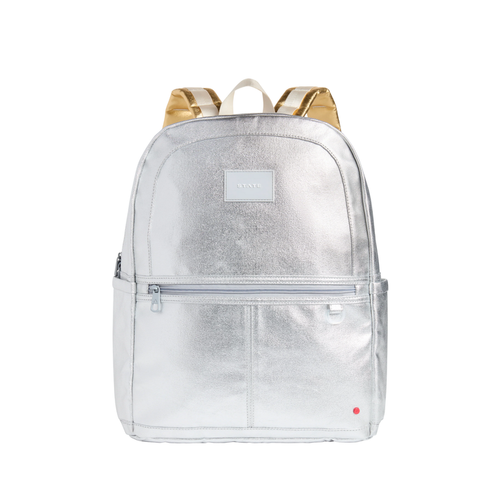 Kane Kids Travel Double Pocket Large Backpack in Metallic Silver/Gold front