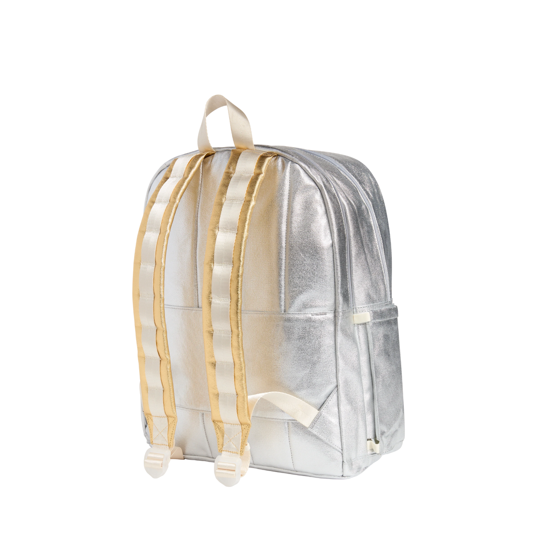 Kane Kids Travel Double Pocket Large Backpack in Metallic Silver/Gold back