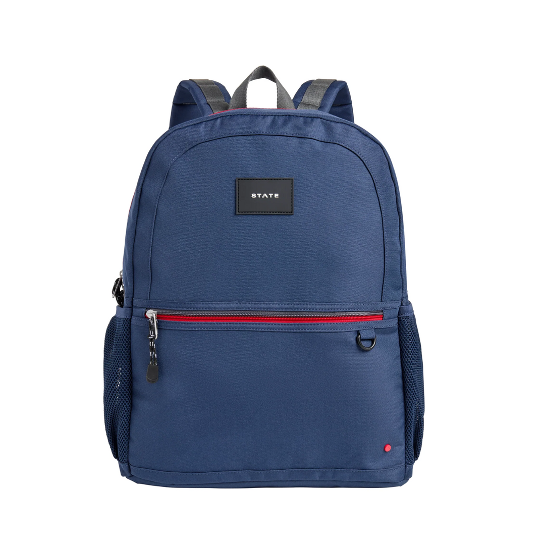 Kane Kids Travel Double Pocket Large Backpack in Navy/Red front