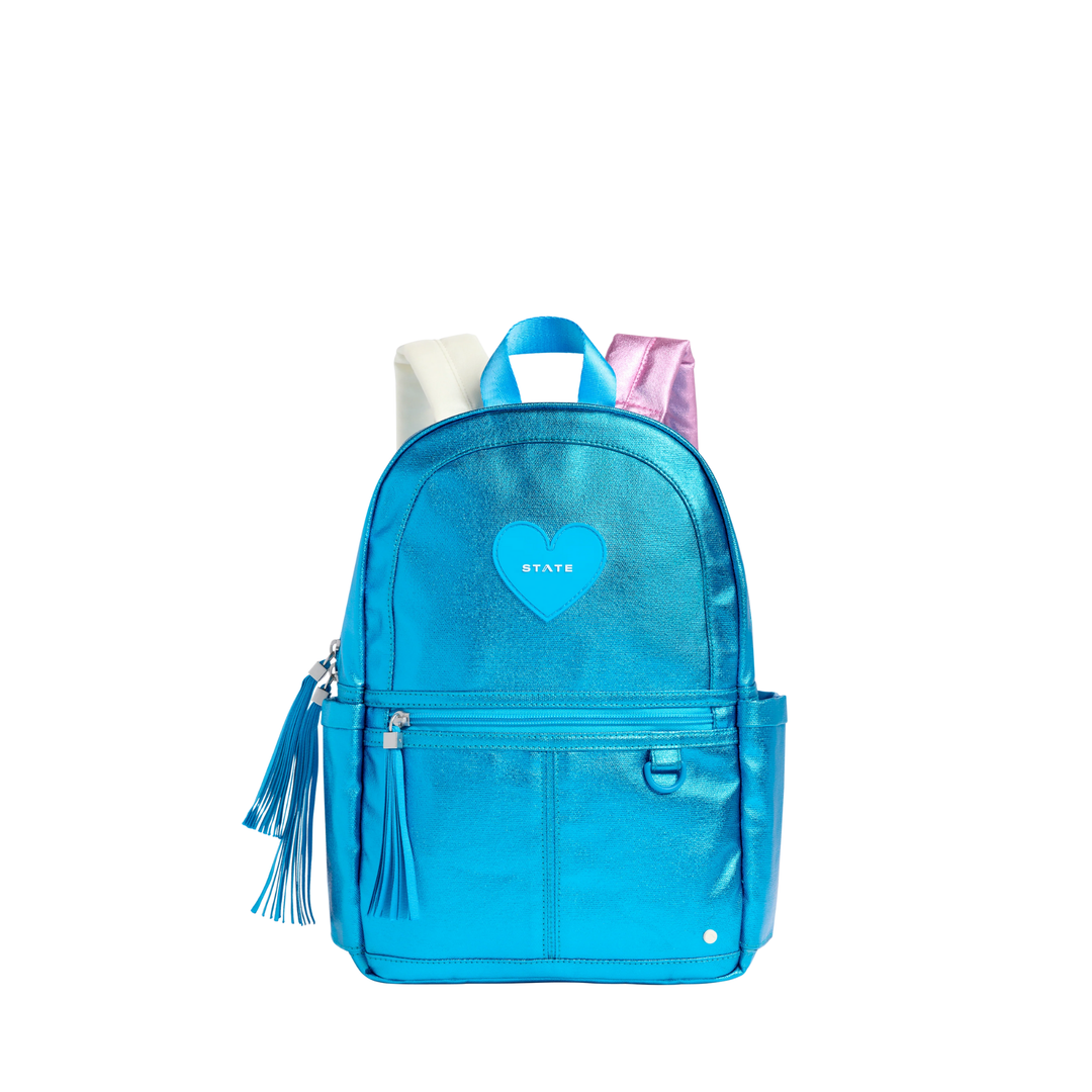 Kane Kids Mini Travel Backpack in Metallic Blue front