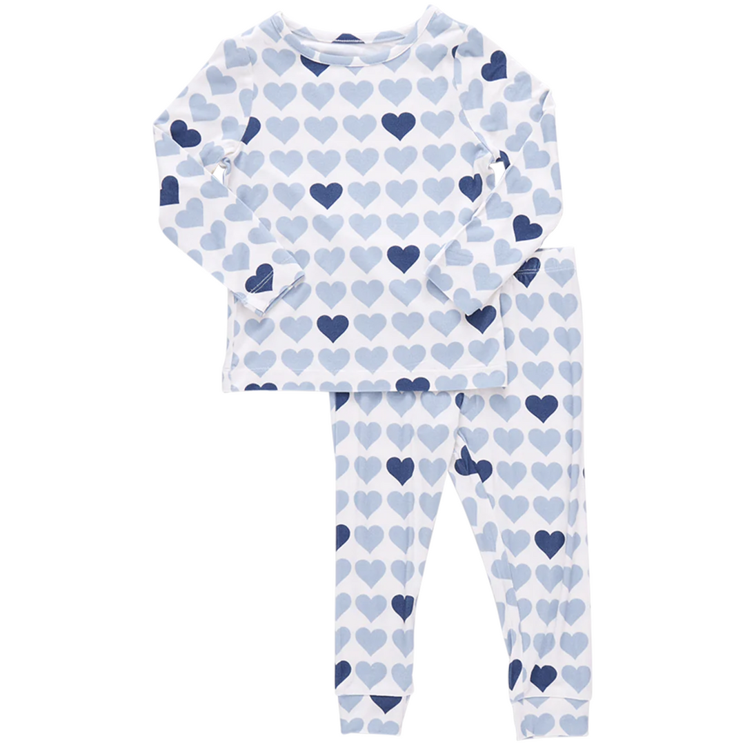 Bamboo PJ Set - Blue Tiny Hearts front