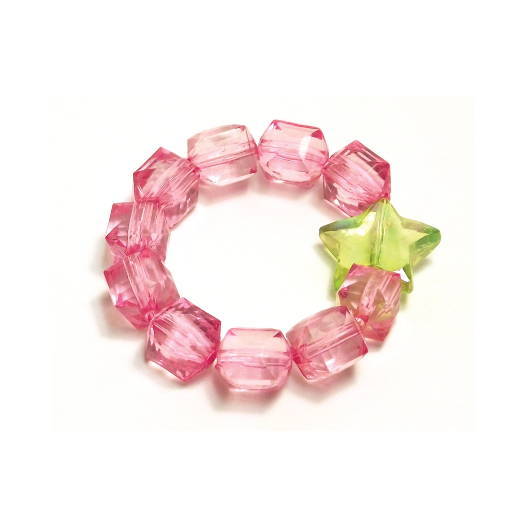 Rock Candy Stretch Bracelet with Star Bead in Light Pink/Green front